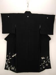 アンティーク　絹　縮緬　梅に飛鶴　紋付　袷黒留袖